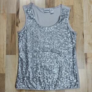 Chico's Sequin‎ Tank Top Sleeveless Sparkly Party Top Silver Size 0